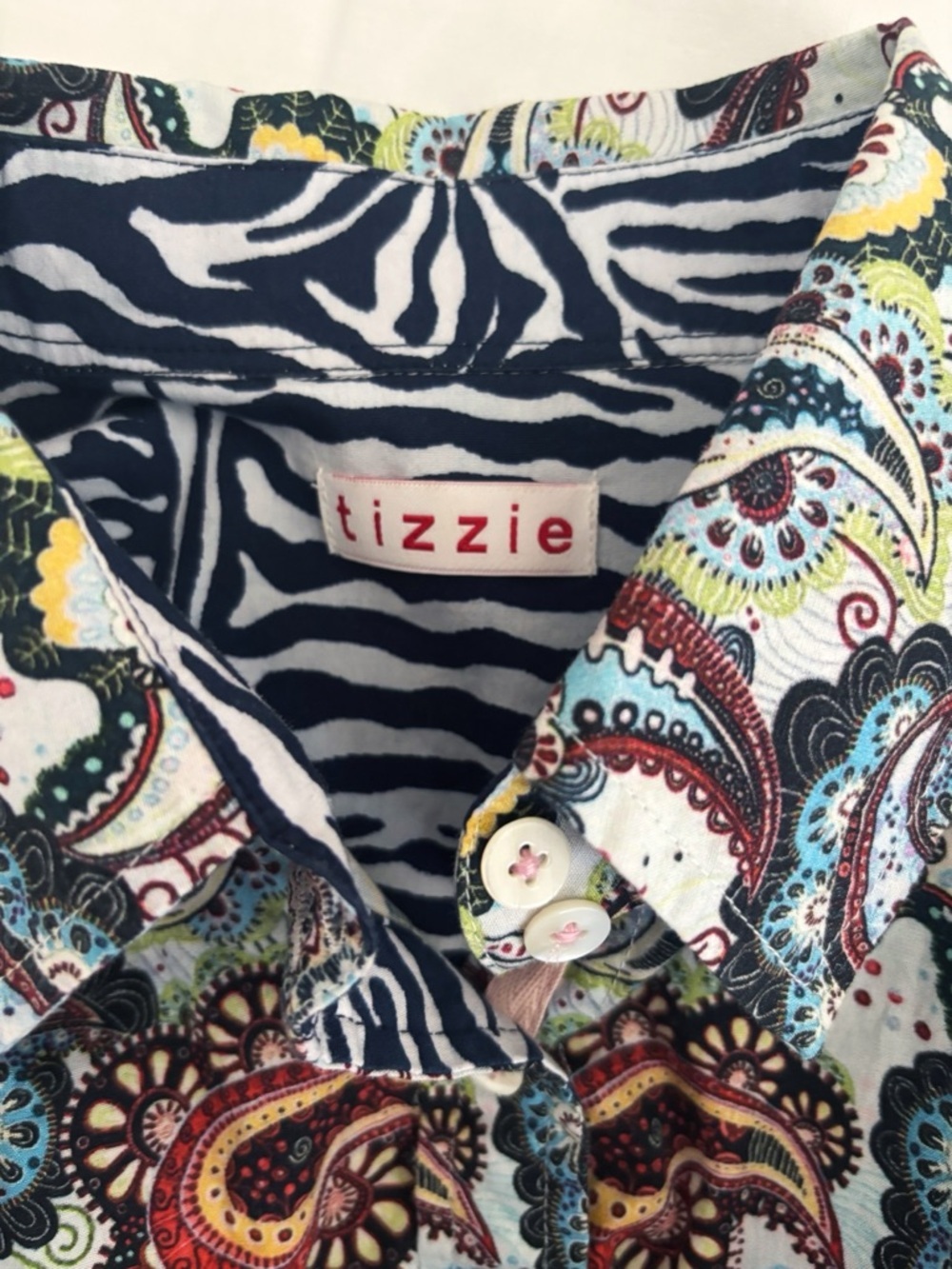 Tizzie Blue Paisley Rome Long Sleeve Button Up Shirt Medium - Picture 5 of 7